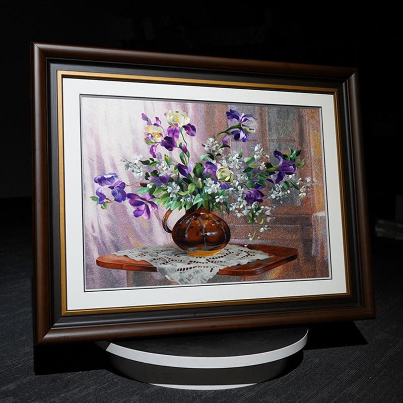 客厅卧室餐厅纯手工花卉刺绣高端轻奢现代欧式装饰画苏绣成品挂画图片