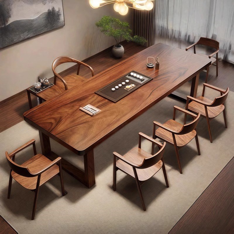 轻奢高级南美黑胡桃木实木茶桌椅组合现代简约客厅家用泡茶桌茶台