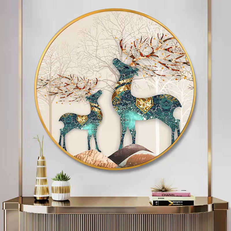 轻奢圆形装饰画入户玄关走廊过道晶瓷画餐厅客厅现代简约挂画图片