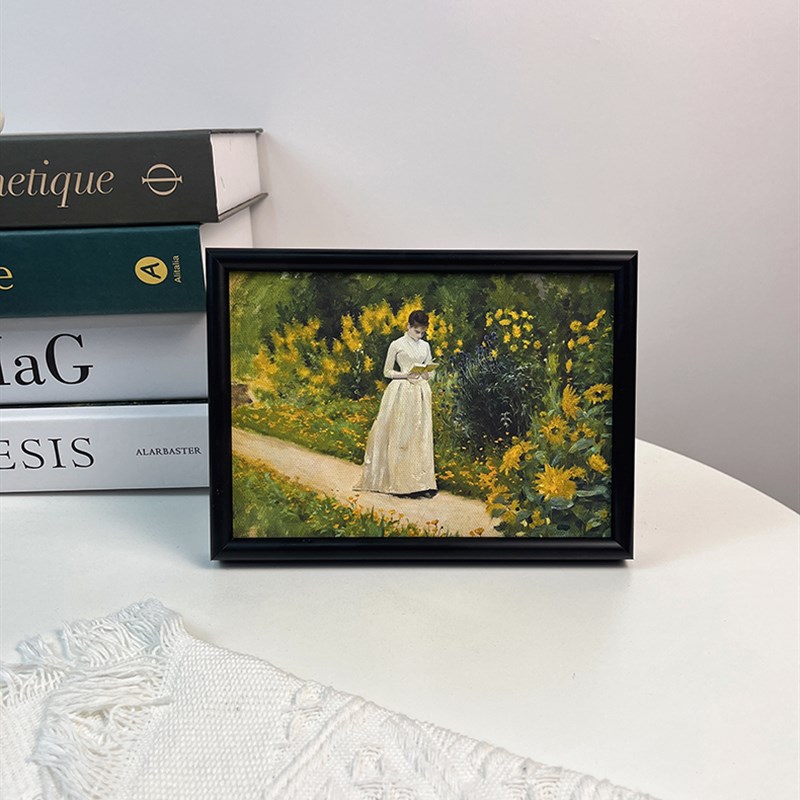 莫奈读书古典油画装饰画法美式复古相框桌面摆件卧室客厅书房摆台