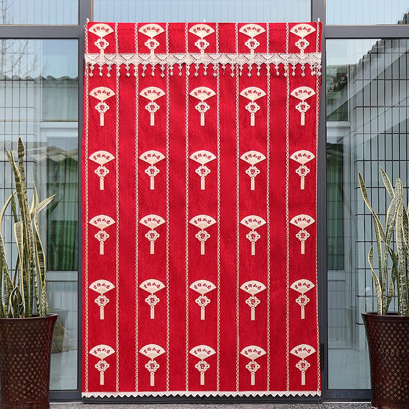 四季加厚门帘挡风遮光隔断帘魔术贴门帘家用卧室客厅布艺红色挂帘