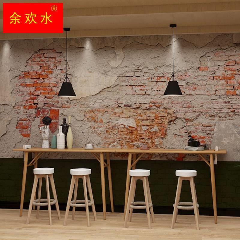 。破坏战损工业风红砖泥巴墙立体个性餐厅酒吧壁画定制主题装饰墙图片