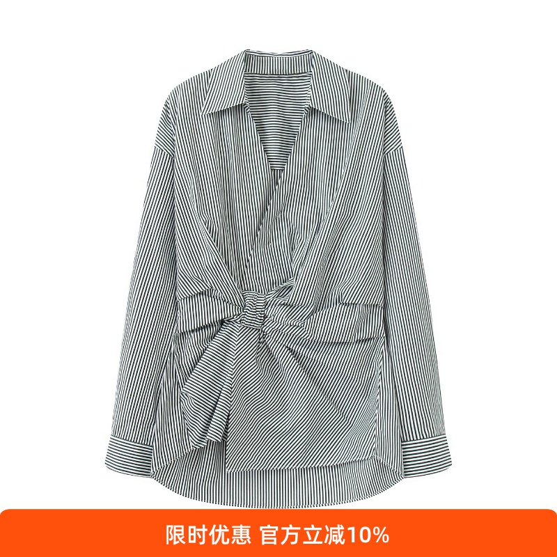 新款条纹长袖衬衫显瘦上衣女