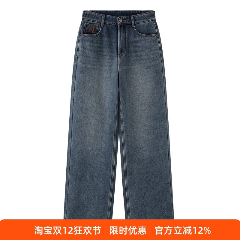 高腰百搭直筒加绒牛仔裤