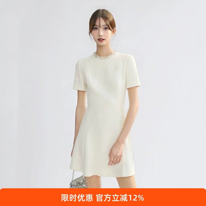 法式白色新款收腰小香风连衣裙