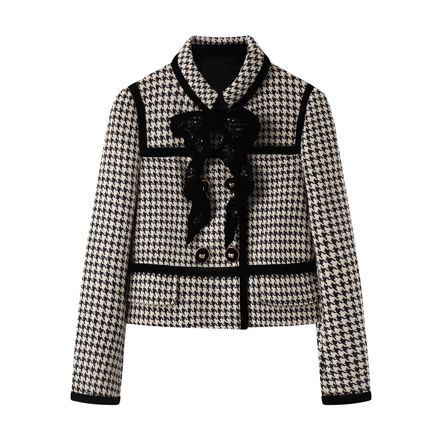 灰格子千鸟格飞小香风短姆外套