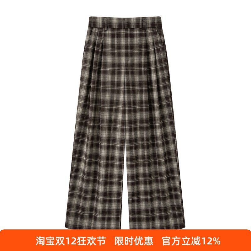 2025冬款覆古格子休闲阔腿裤女