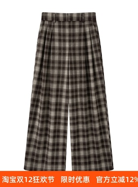 ariosec艾诺丝女神官方旗舰店2025冬新款格子休闲阔腿裤AR304116