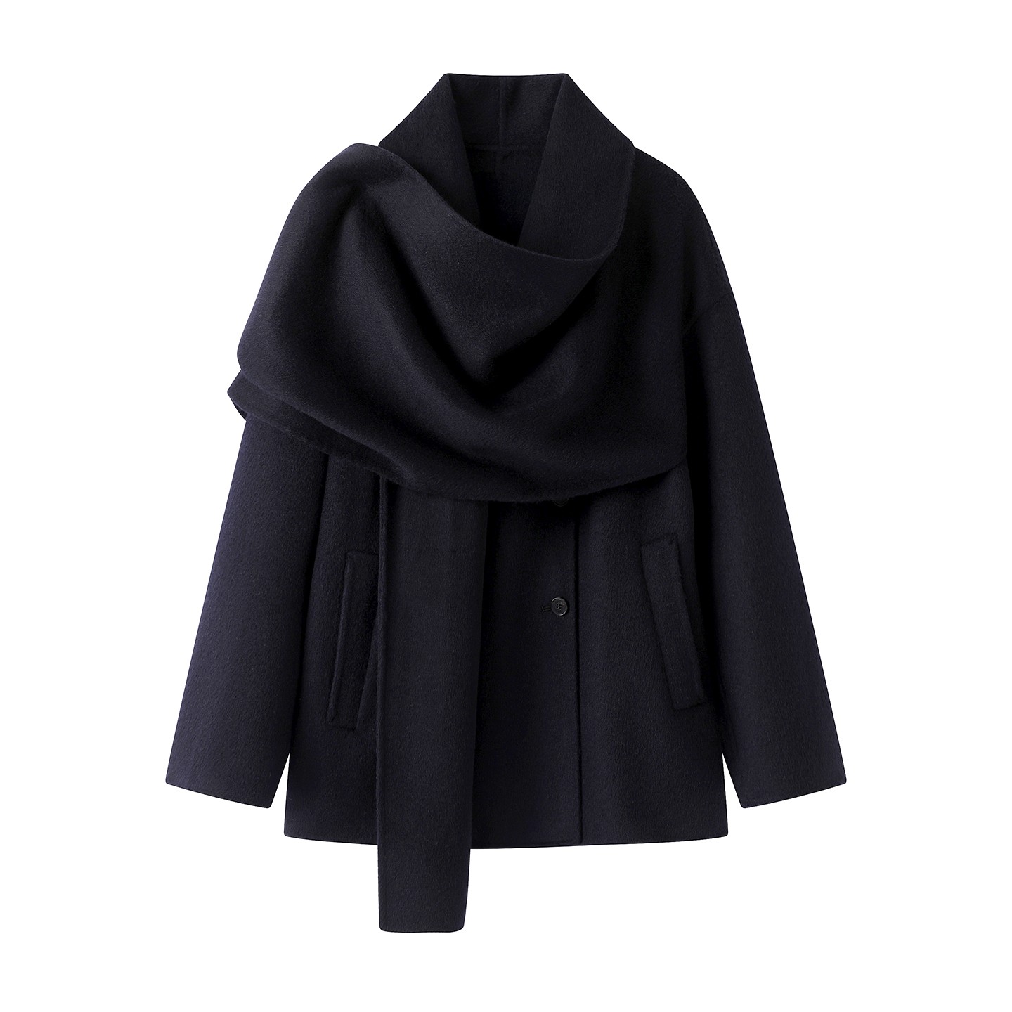 围巾款毛呢大衣外套短款
