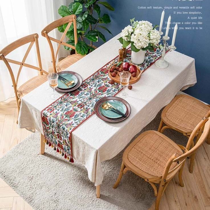 长条简约现代棉质长方形餐桌布正方形餐桌布客厅茶几床头柜盖布