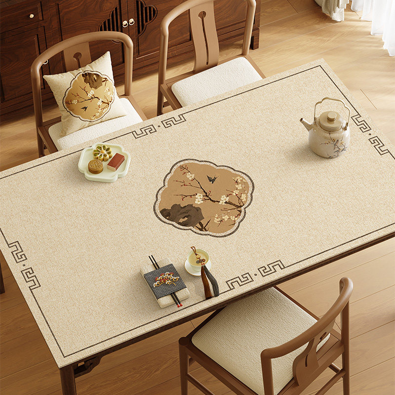 新中式餐桌垫防水防油防烫免洗桌布轻奢高级感茶几茶桌桌面保护垫,居家布艺,桌布,淘宝优惠券,粉丝福利购,淘宝优惠卷