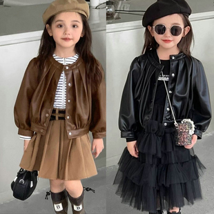 女童黑色皮衣秋冬新款儿童防风外套个性PU皮夹克痞帅皮衣时髦童装