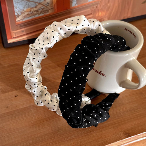 简约布艺波点褶皱发箍女2025新款高颅顶压发头箍发卡头饰高端发饰