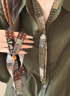 复古腰果花纹串珠丝巾项链女川西旅游装饰配饰秋冬长款叠戴毛衣链