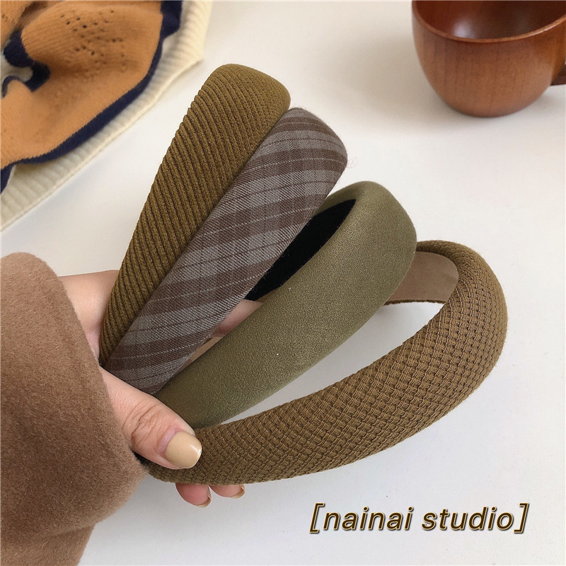 超显白的咸菜绿发箍~格子纯色髙颅顶头箍女秋冬外出压发气质发饰