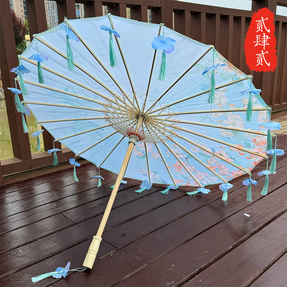 古风花瓣流苏仿绸油纸伞汉服摄影道具伞古典舞蹈演出民宿装饰挂伞