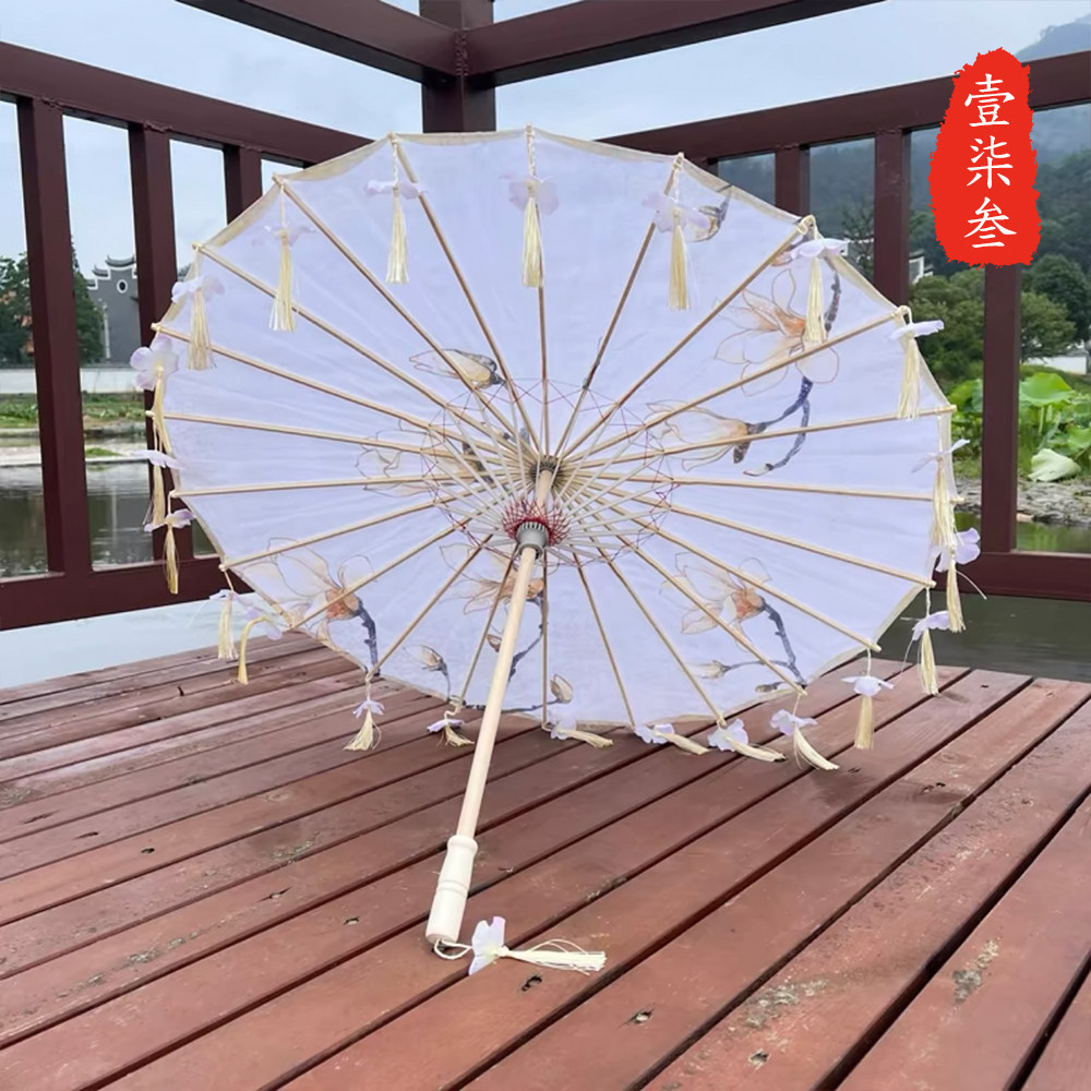 国风花瓣流苏仿绸油纸伞古装摄影道具伞古典舞蹈演出室内外装饰伞