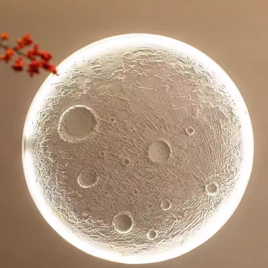 3D立体石膏月球浮雕壁画背景墙月亮灯月球圆盘月球背景墙吊顶灯盘