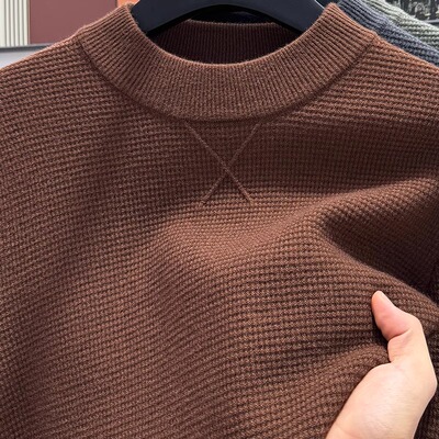 高档精纺绵羊毛！冬季加厚针织衫男时尚提花圆领休闲保暖打底毛衣