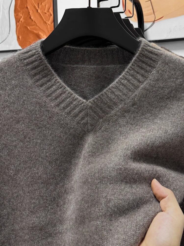 暖绒绒！甄选牦牛绒！V领针织衫男冬款加厚保暖坑条提花打底毛衣