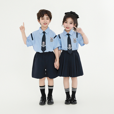 六一儿童兔子警官演出服夏季男童短袖衬衫女童jk百褶裙学院风套装