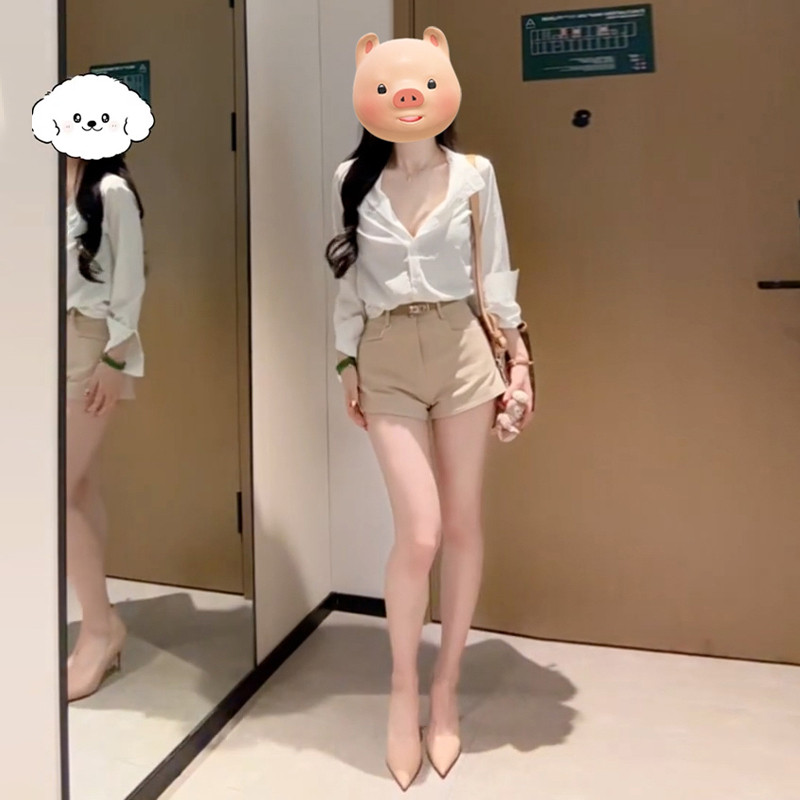 纯欲风白色V领长袖衬衫女