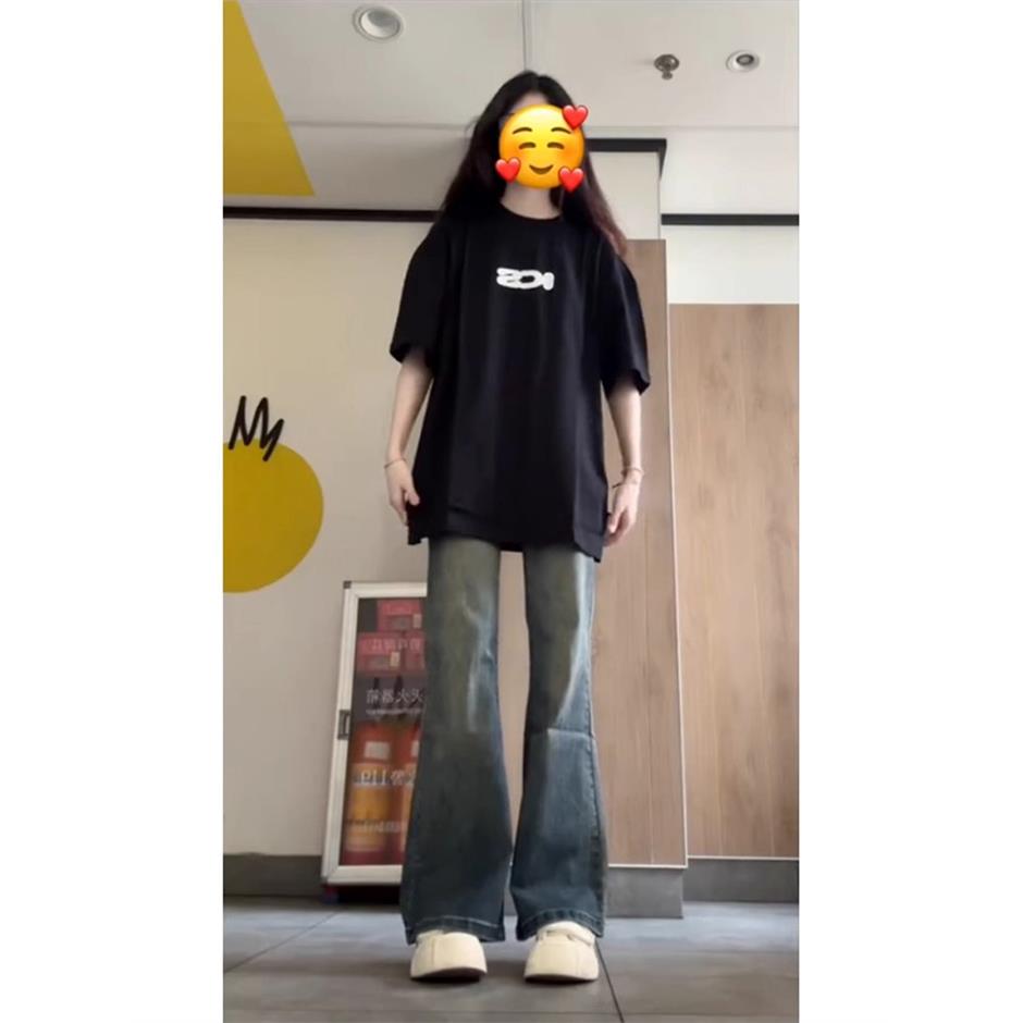 美式高街微喇叭牛仔裤女