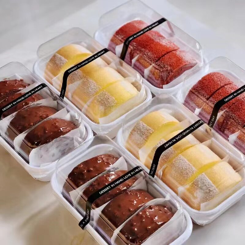 日式瑞士蛋糕卷打包盒加厚切块甜品梦龙卷透明点心盒子桃酥包装盒