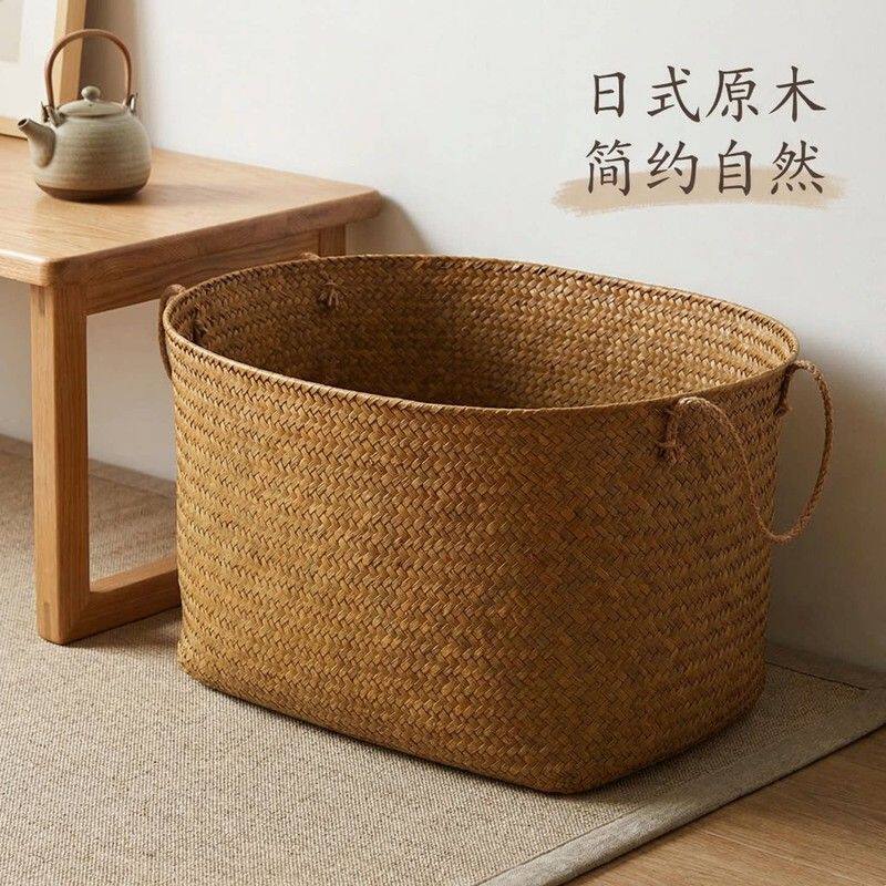 海草编收纳筐超大号日式脏衣篮藤编玩具篓复古风手提储物箱杂物篮