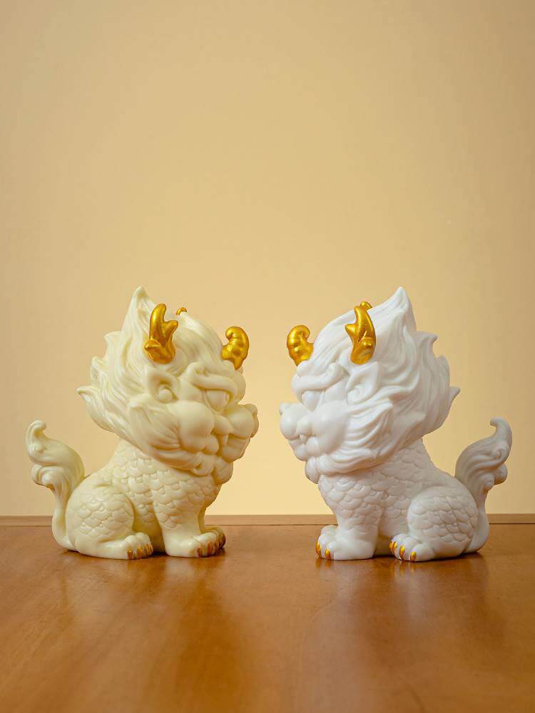 国风创意招财瑞兽麒关麟摆件一对中mwx式陶瓷客厅玄公礼桌面乔办
