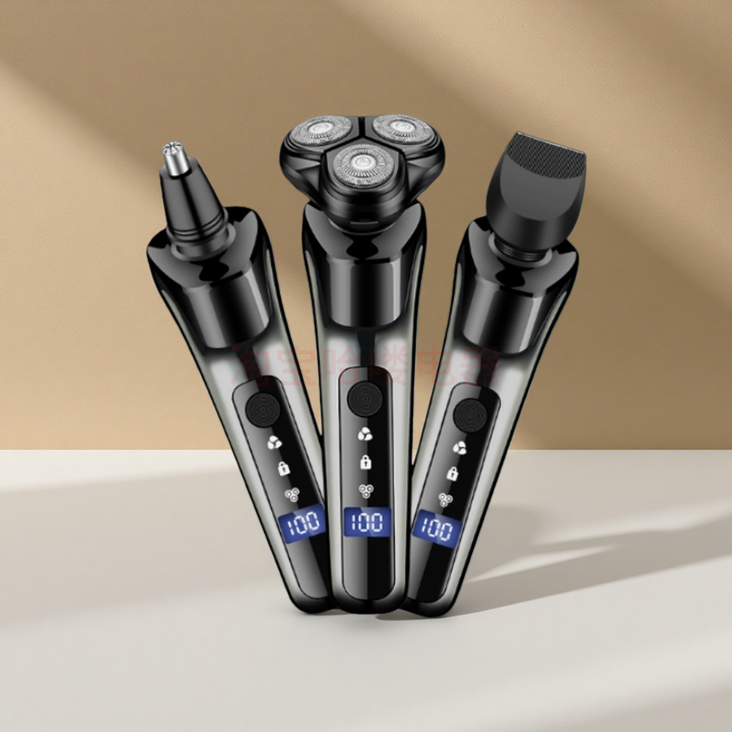 三合一智能电动剃须刀男士 3 刀头水洗刮胡刀 USB 充电式理容鼻毛