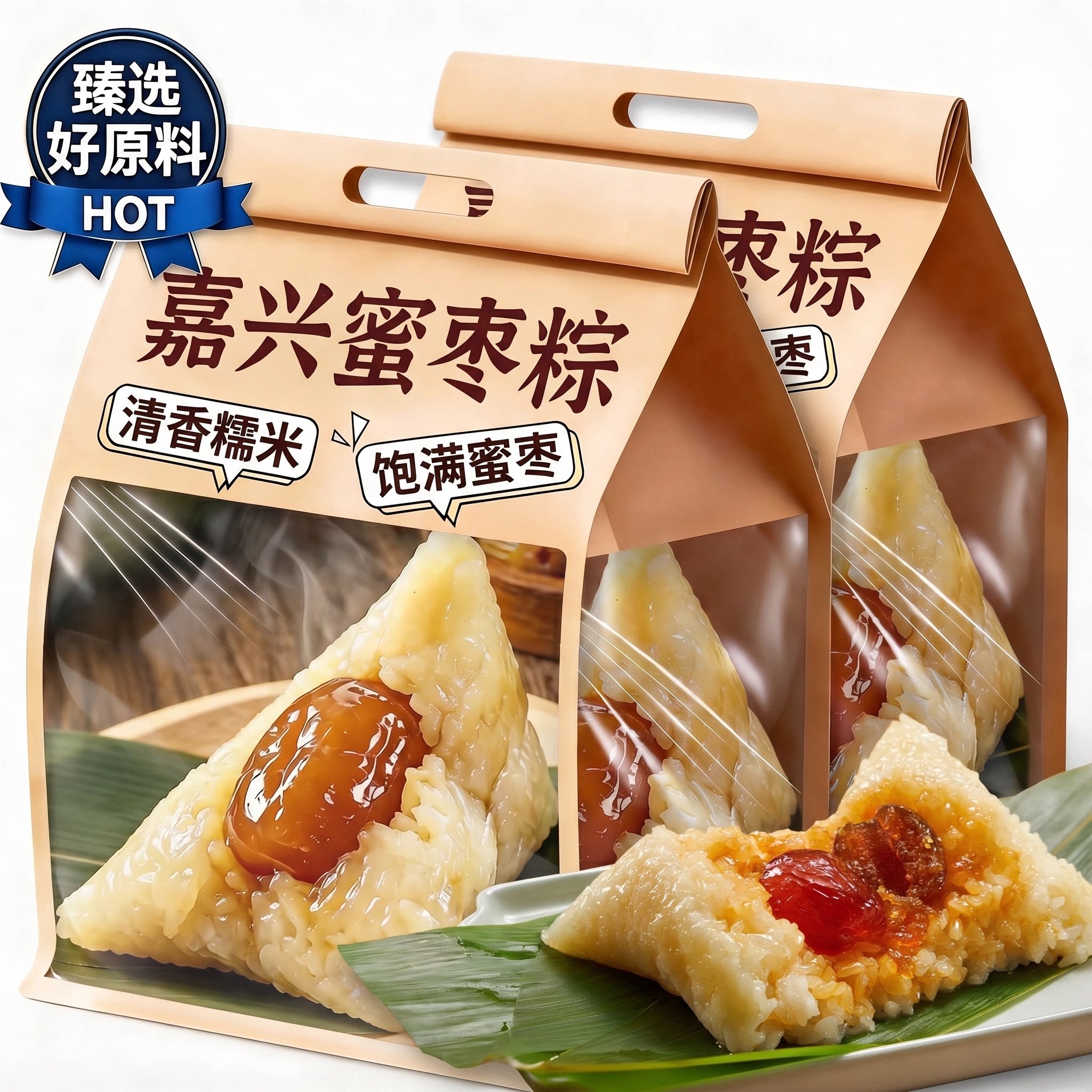 嘉兴红枣蜜枣粽子甜粽糯米粽礼盒装手工新鲜旗舰店端午节粽子批发