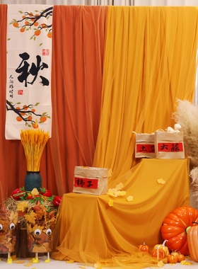 幼儿园秋季环创背景布幔桌布纱幔自然角装饰秋收冬藏晒秋场景布置