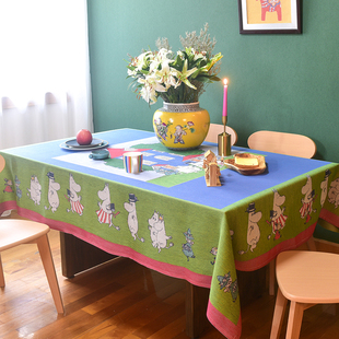 卡通姆明桌布美式全棉长方形餐桌台布客厅茶几桌布轻奢高级感布艺