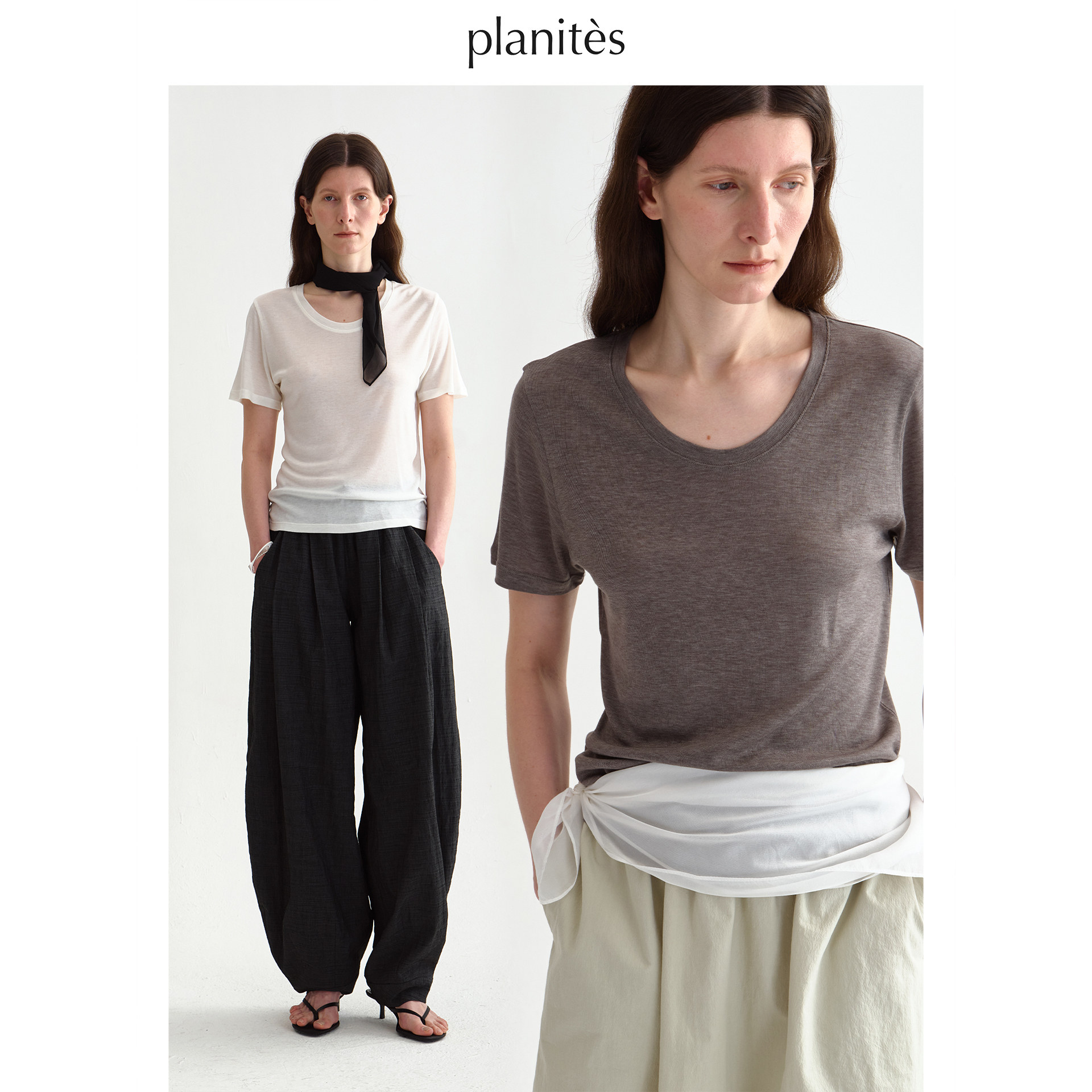 PLANITES 纯色薄款凉感修身T恤短袖直播推广