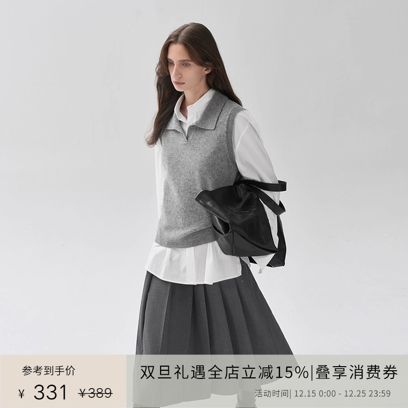 PLANITES100%羊毛方领针织马甲