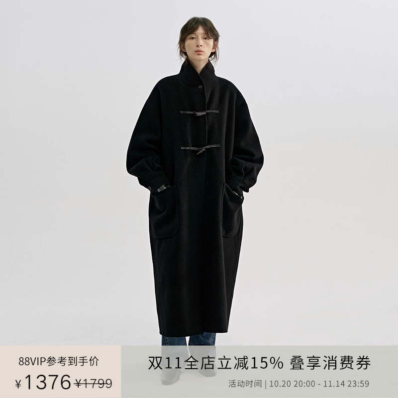 PLANITES100%绵羊毛牛角扣呢大衣