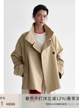 PLANITES 高智细腻感精梳棉 大立领宽襟廓形斗篷风衣