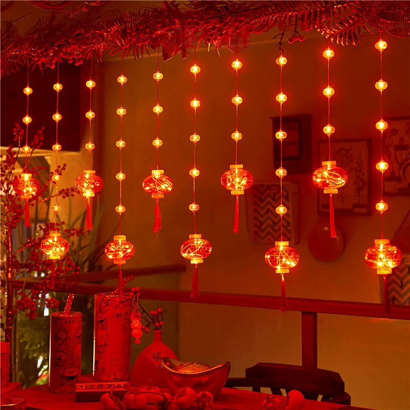 新年春节装饰灯LED红灯笼窗帘灯