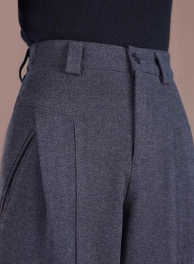 灰色西装阔腿裤女2025新款秋冬高级感垂感显瘦休闲裤弯刀毛呢裤子