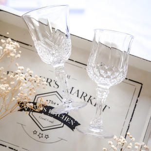 欧式水晶钻石花纹高脚杯创意家用喝酒杯子葡萄酒杯复古刻花红酒杯