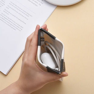 黑白棋盘格皮革收纳包自动闭合紧口收纳袋便捷式口红气垫收纳夹包