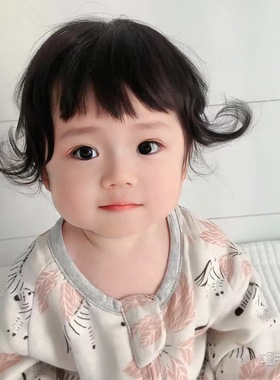 现货儿童假发化纤机制短卷发萌娃写真发型可齐可斜刘海蓬松全头套