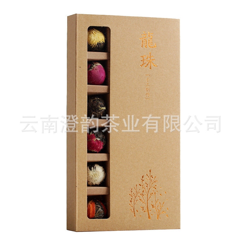 云南普洱花茶龙珠礼盒装 18颗生茶玫瑰 茉莉牡丹6味组合花茶