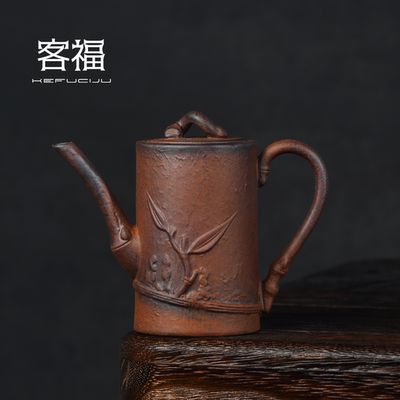 客福粗陶节节高升壶复古老泥岩手工浮雕单壶小容量陶瓷壶功夫茶具
