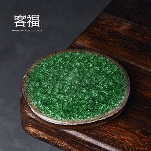 客福绿色玻璃结晶纹理圆形杯垫茶具隔热垫复古小众设计餐桌垫