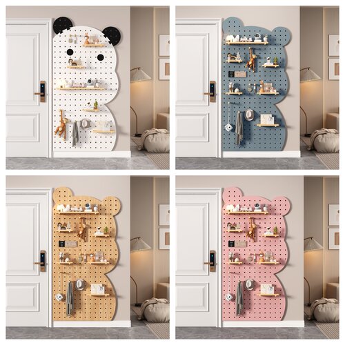 熊猫卡通实木洞洞板定制墙上置物架挂衣架洞挂墙入户收纳层架墙面