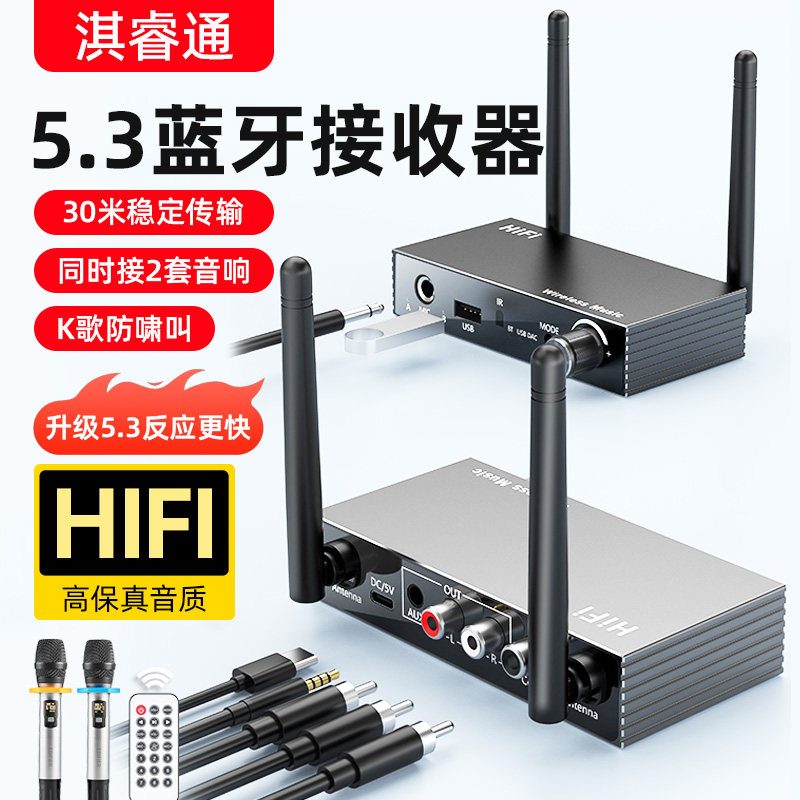 无线蓝牙接收器 一拖二家用商用u段舞台ktv专用k歌带话筒唱接音响
