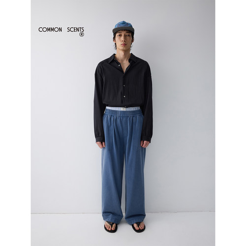 COMMON SCENTS全棉290g/m²做旧薄毛圈素材宽松直筒基础长卫裤