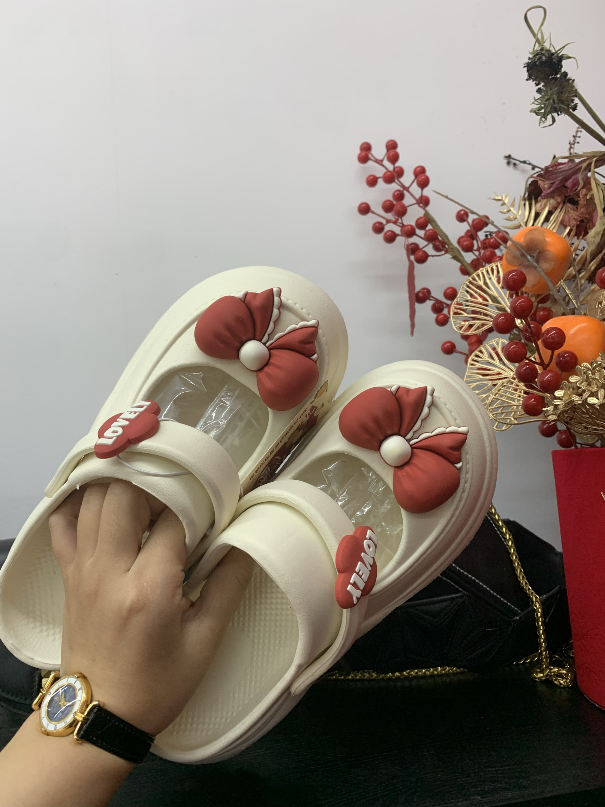 厚底洞洞鞋外穿2025新款防滑沙滩鞋增高凉拖鞋女夏季 蝴蝶结款